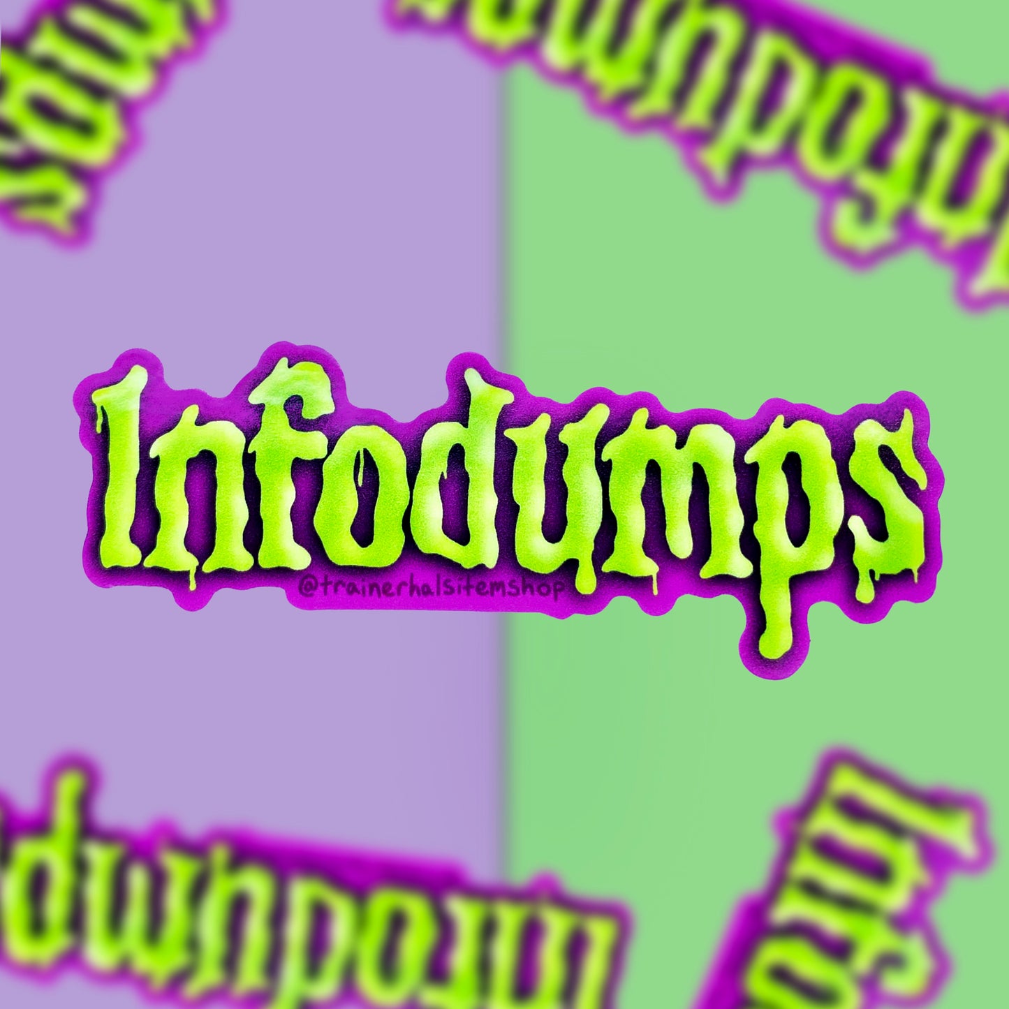 Infodumps Neurodivergent Pride Sticker | Spooky 90s Books Decal