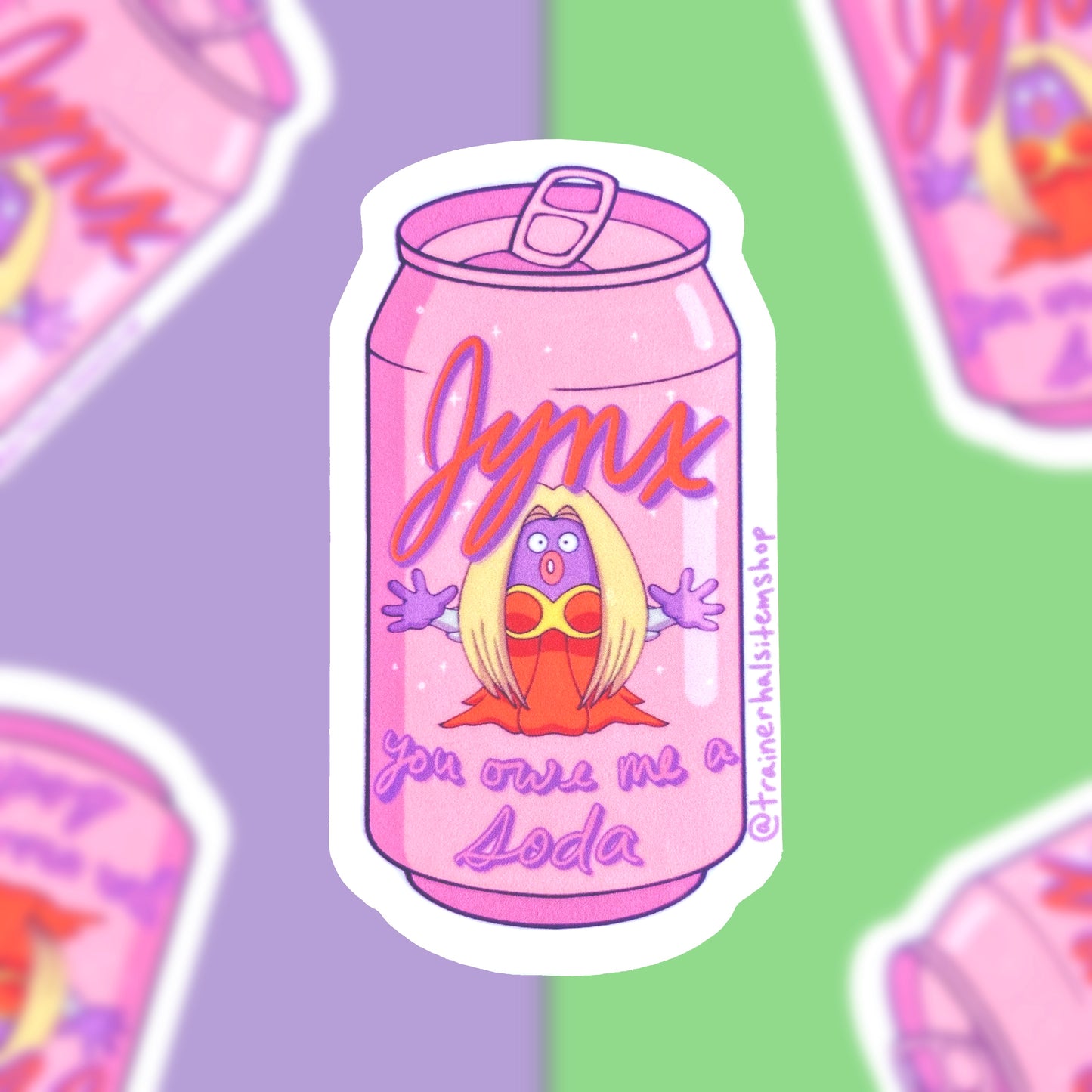 Poke Pun “Jynx You Owe Me a Soda” Sticker | Kawaii Vaporwave Decal