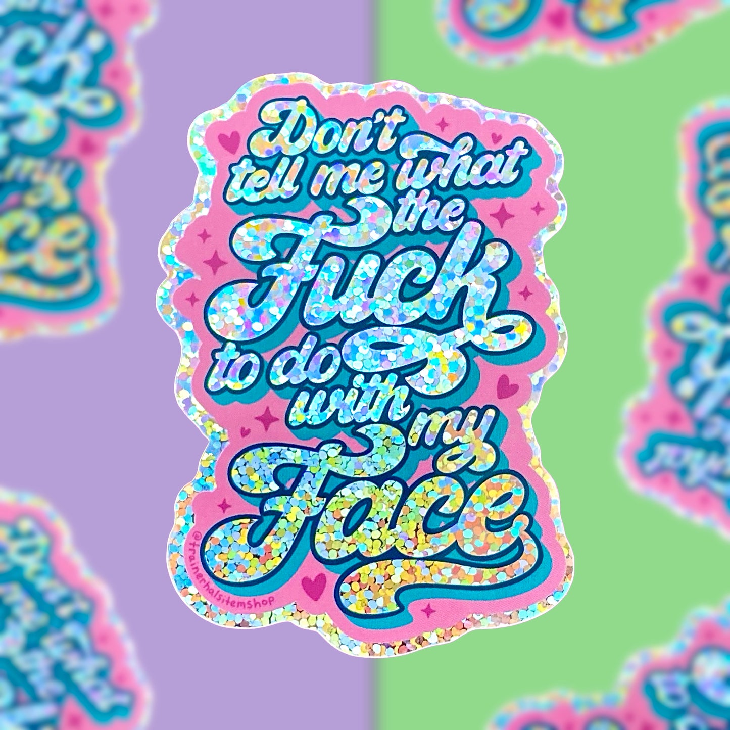 Resting Bitch Face Glitter Sticker | Snarky Feminist Holographic Decal