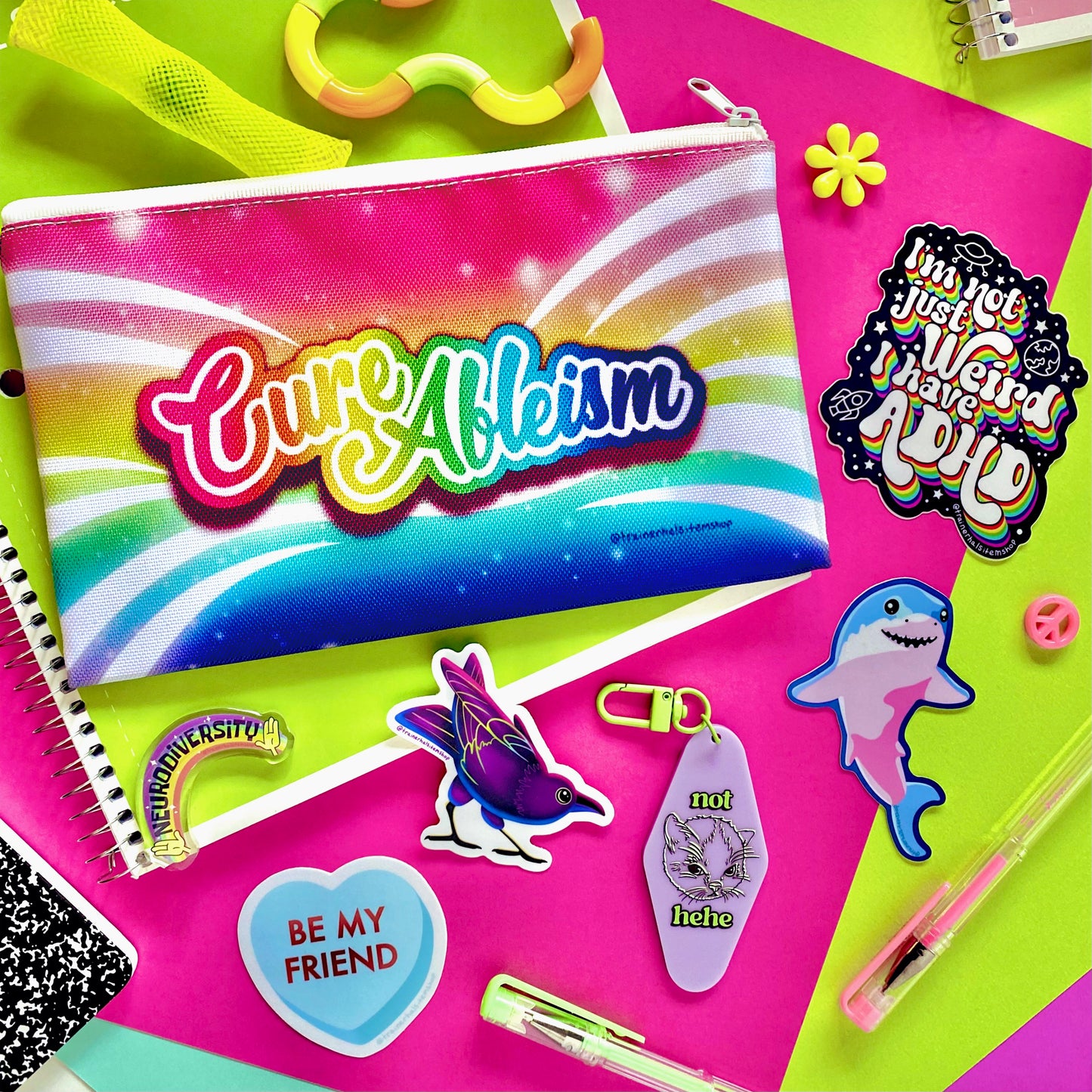 Disability Pride Zipper Pouch | Rainbow Maximalist Pencil Bag