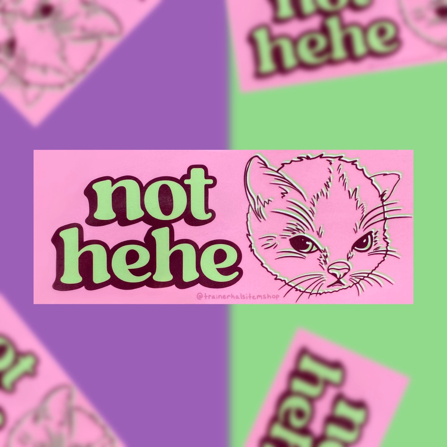 Hehe Cat Meme Bumper Sticker | Grumpy Kitten Pink Y2K Car Decal