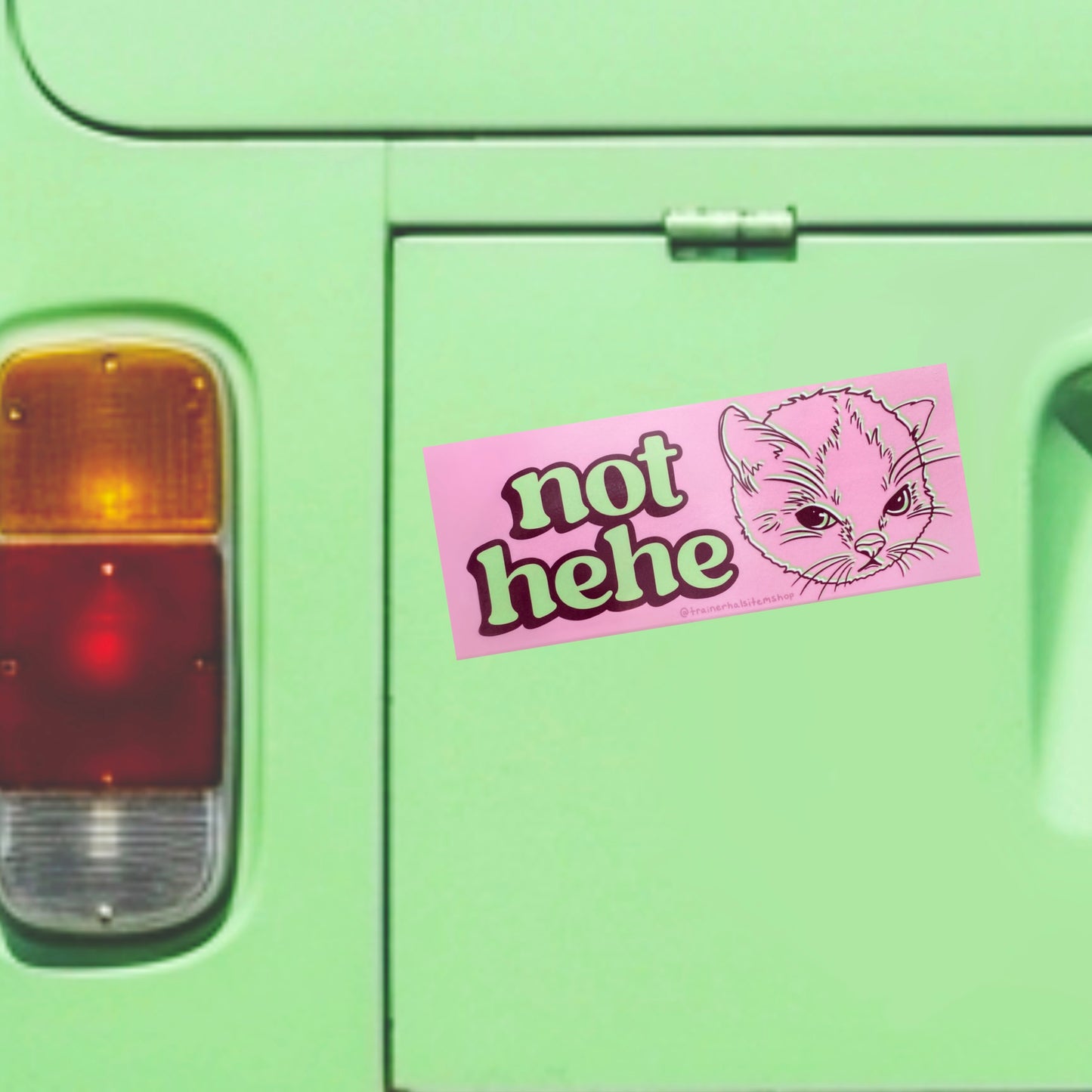 Hehe Cat Meme Bumper Sticker | Grumpy Kitten Pink Y2K Car Decal