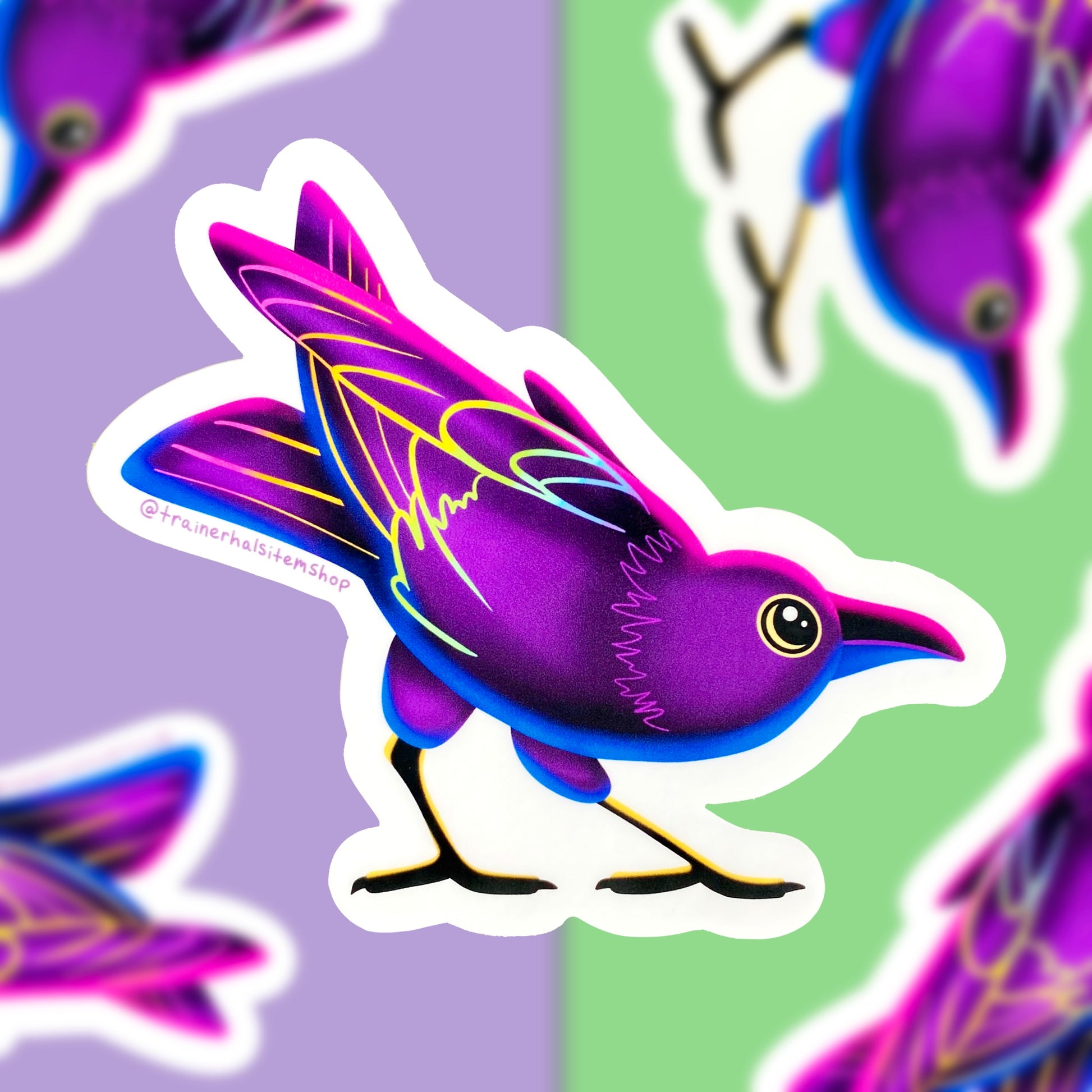 Cute Rainbow Crow Sticker | Colorful 90s Raven Decal