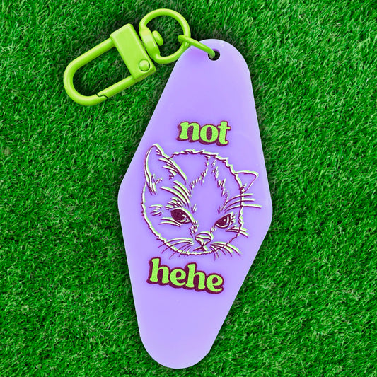 Hehe Cat Meme Keychain | Purple & Green Y2k Webcore Motel Keyring