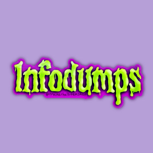 Infodumps Neurodivergent Pride Sticker | Spooky 90s Books Decal
