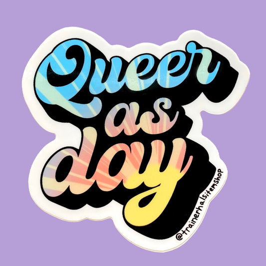 Queer As Day Pride Pun Sticker | Sunny Pastel Sky LGBTQIA+ Decal