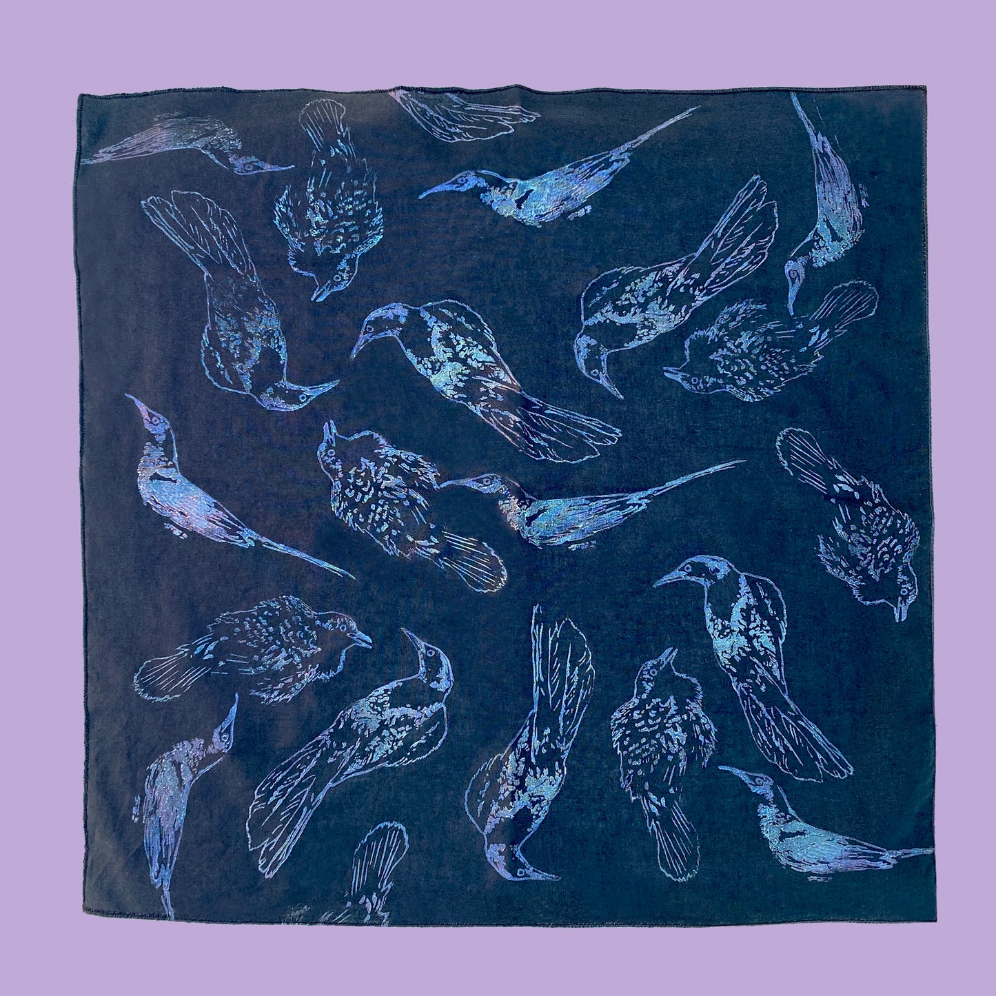Grackle Iridescent Bandana | Hand-printed Crow Raven Bird