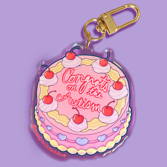 Congrats on the Autism Cake Keychain | Diagnosis Celebration Charm