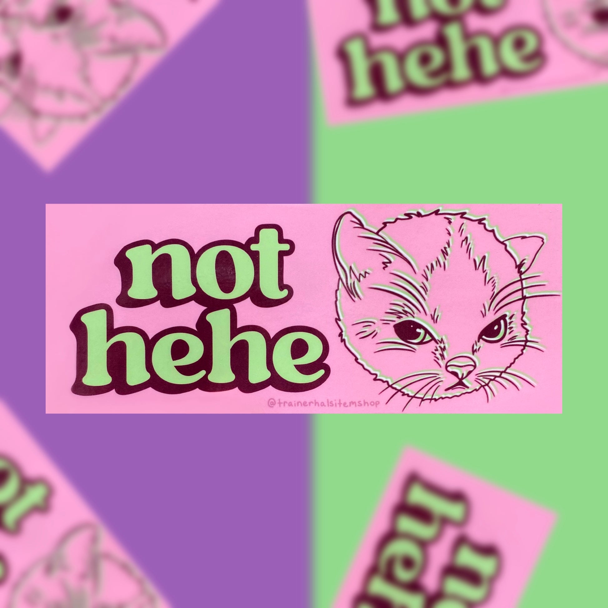 Hehe Cat Meme Bumper Sticker | Grumpy Kitten Pink Y2K Car Decal