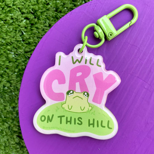 Cute Crying Frog Keychain | Pink Cottagecore Doodle Keyring Accessory 