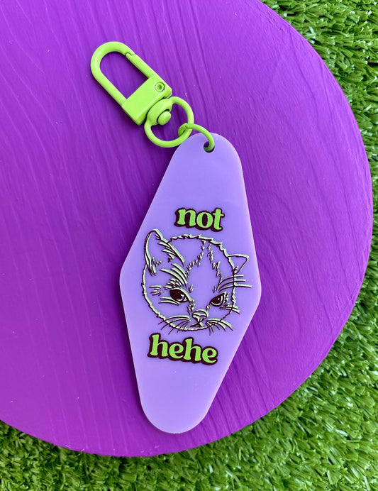 Hehe Cat Meme Keychain | Purple & Green Y2k Webcore Motel Keyring